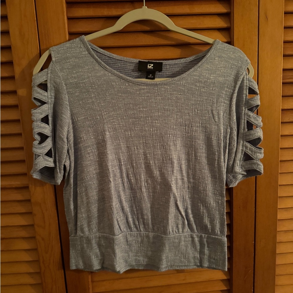 Iz Byer Light Blue Short Sleeve Top with Cut-Out Details